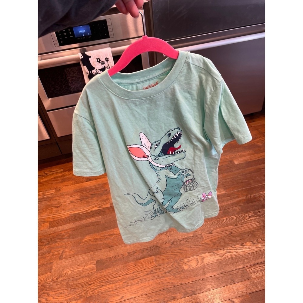 Cat & Jack T-Rex Easter Bunny short-sleeve shirt in a light green/mint 12-14‎